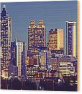 Atlanta Skyline At Dusk Downtown Color Panorama Wood Print