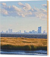 Atlantic City Skyline From Salt Marsh Wood Print