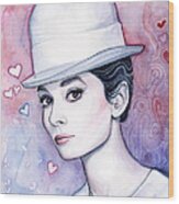 Audrey Hepburn Fashion Watercolor Wood Print