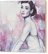 Audrey Hepburn Portrait Wood Print