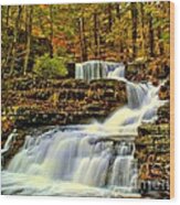 Autumn By The Waterfall Wood Print