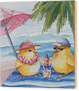Baby Chicks On Waikiki Beach Wood Print