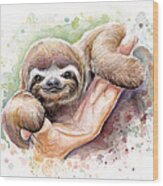 Baby Sloth Watercolor Wood Print