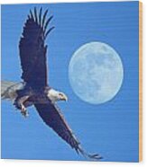 Bald Eagle And Full Moon Wood Print