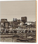 Baltimore Skyline Panorama In Sepia Wood Print