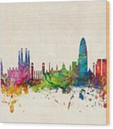 Barcelona Spain Skyline Wood Print