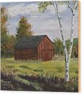 Barn With Lone Birch Wood Print