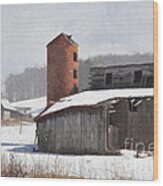 Barns In Winter Oil Painting Wood Print