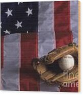 Baseball And American Flag Wood Print