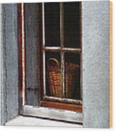 Basket In Window Wood Print