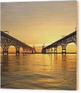 Bay Bridge Sunset Wood Print