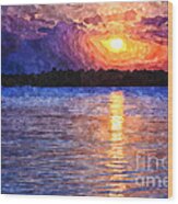 Bay Sunset With Tetrapods Silhouette Wood Print