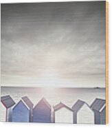 Beach Hut Sunset Wood Print