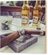 Beer N #cigars With Pops On The Last Wood Print