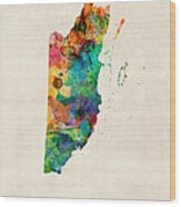 Belize Watercolor Map Wood Print