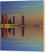 Between Night And Day Chicago Skyline Mirrored Wood Print