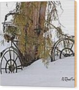 Bicycle In Snow Wood Print