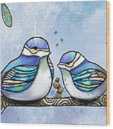 Birds Of Blue Wood Print