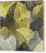 Black And Gold Leaf Pattern Wood Print
