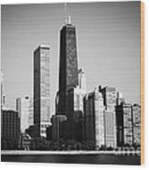 Black And White Chicago Skyline With Hancock Building Wood Print