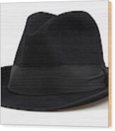Black Fedora Hat, Isolated On White Wood Print