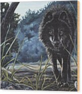 Black Wolf Hunting Wood Print