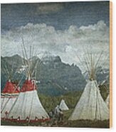 Blackfoot Camp At A Summer Powwow At St. Mary By Glacier National Park Wood Print