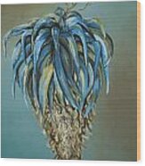 Blue Aloe With Yelow Flowers Wood Print