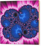 Blue And Pink Fractal Explosion Abstract Digital Art Wood Print