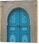 Blue Applique Door Wood Print