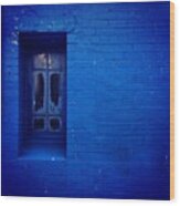 #blue #brick #wall #window Wood Print