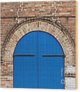 Blue Door And Brick Wood Print