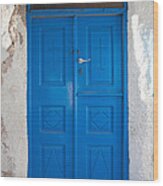 Blue Door Of A Church In Santorini Wood Print