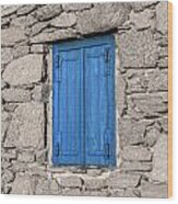 Blue Doors In Greece Wood Print