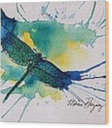 Blue Dragonfly Wood Print