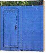 Blue Fence With Gate Wood Print