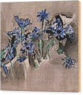 Blue Flowers 01 Wood Print