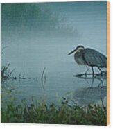 Blue Heron Morning Wood Print