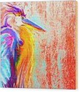 Funky Blue Heron Bird Wood Print