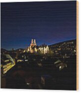 Blue Hour Of The Chateau And Collegiale Of Neuchatel Switzerland Wood Print