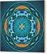 Blue Leaf Mandala Kaleidoscope Wood Print