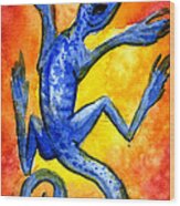 Blue Lizard Wood Print