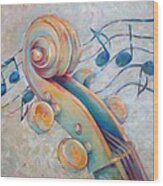 Blue Notes - Cello Scroll In Blues Wood Print