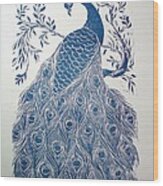 Blue Peacock Wood Print