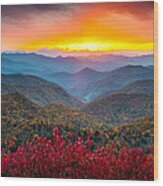 Blue Ridge Parkway Autumn Sunset Nc - Rapture Wood Print