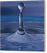 Blue Water Drop Wood Print