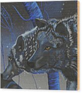 Blue Wolves With Stars Wood Print
