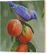 Bluebird And Peaches Greeting Card 1 Wood Print