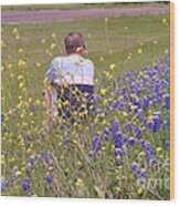 Figure On Bluebonnet Hill Wood Print