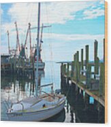 Boat At Dock By Jan Marvin Wood Print